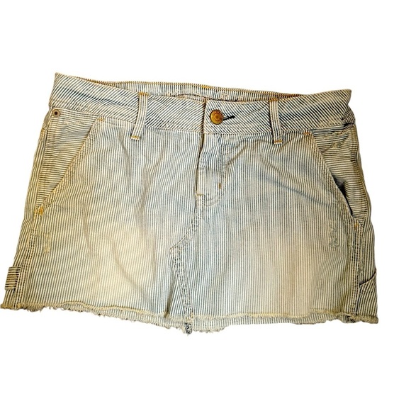 Y2K AMERICAN EAGLE OUTFITTERS Women’s Mini Skirt Blue Ticking Striped Cargo EUC - Picture 4 of 13